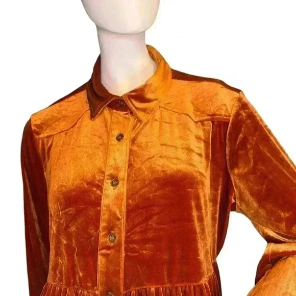 Umgee velvet button down swing hem shirt/dress Top Burnt Orange size M. - Picture 6 of 13